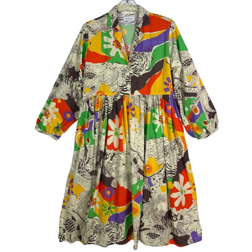 Wray NYC Dress Size Large (labeled Small) The Quinn in Yellow Acid Floral Print